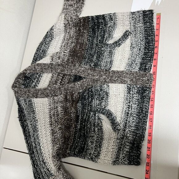 Wooden Ships Lagenlook Cardigan S/M Chunky Knit Striped Mohair Wool Open Front - Picture 11 of 13